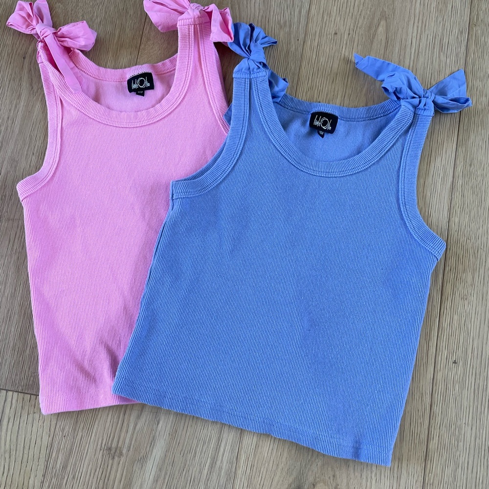 Little Olin Girls 10Y Bow Shoulder Ribbed Tank Tops Pink Lavender Lot of 2